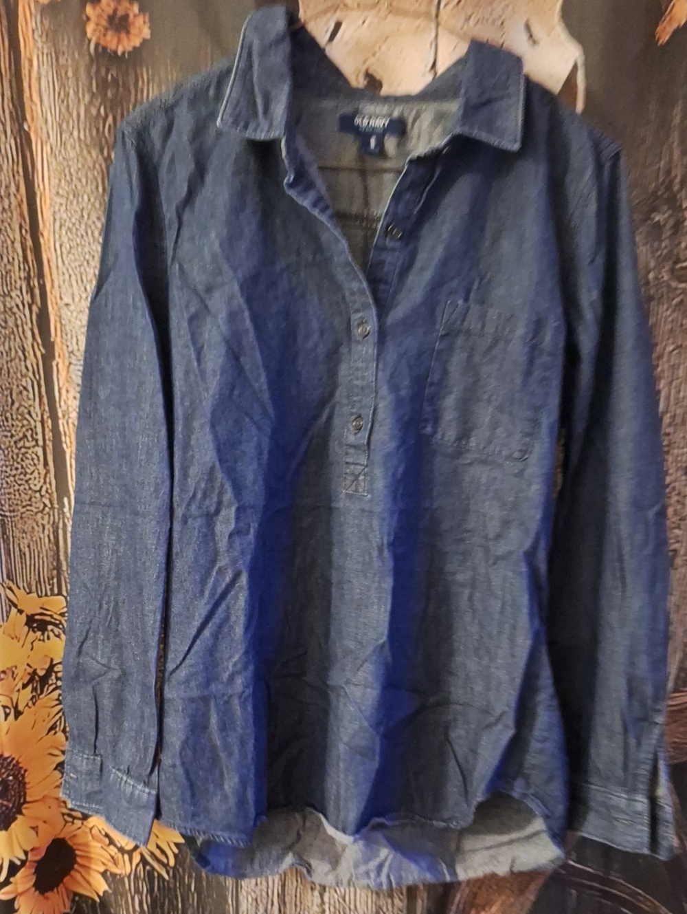 Old Navy Dark Blue Denim Button-Front Casual Shirt